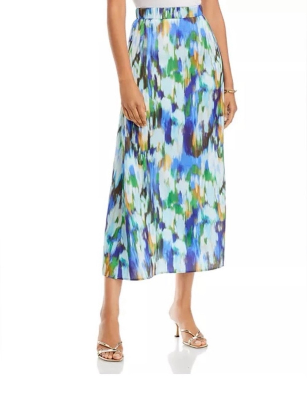 MISOOK L Elevated Basics Dk Academia Abstract Watercolor Maxi Skirt Blue Green